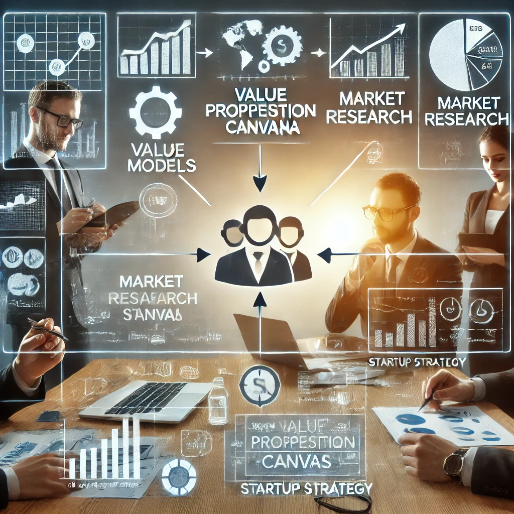 DALL·E 2025-04-22 22.11.25 - Image representing the value proposition canvas and market research phase in startup strategy. The image should depict a professional team working on